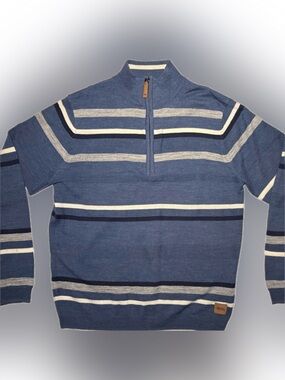 Men's Classic Blue Striped Zip-Up Sweater by Wayne Gretzky Size Medium